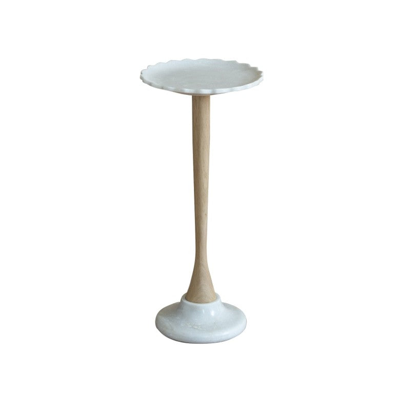 HomeRoots 26 Inch Marble Top Round Pedestal End Table Solid Wood Base Living Room Accent 738089
