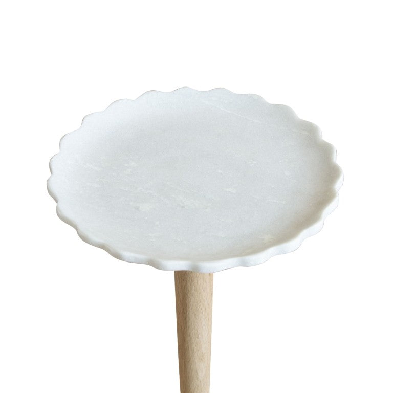 HomeRoots 26 Inch Marble Top Round Pedestal End Table Solid Wood Base Living Room Accent 738089