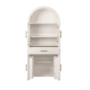 English Elm 71" Tall Arched Pantry Cabinet with Tempered Glass Door, Adjustable Shelves, Anti-Tip Kit & Metal Handles White W2917P384735