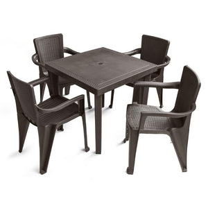 HomeRoots Set of Four Stackable Heavy Duty Plastic Outdoor Arm Chairs for Patio Weather Resistant Durable Espresso 738097