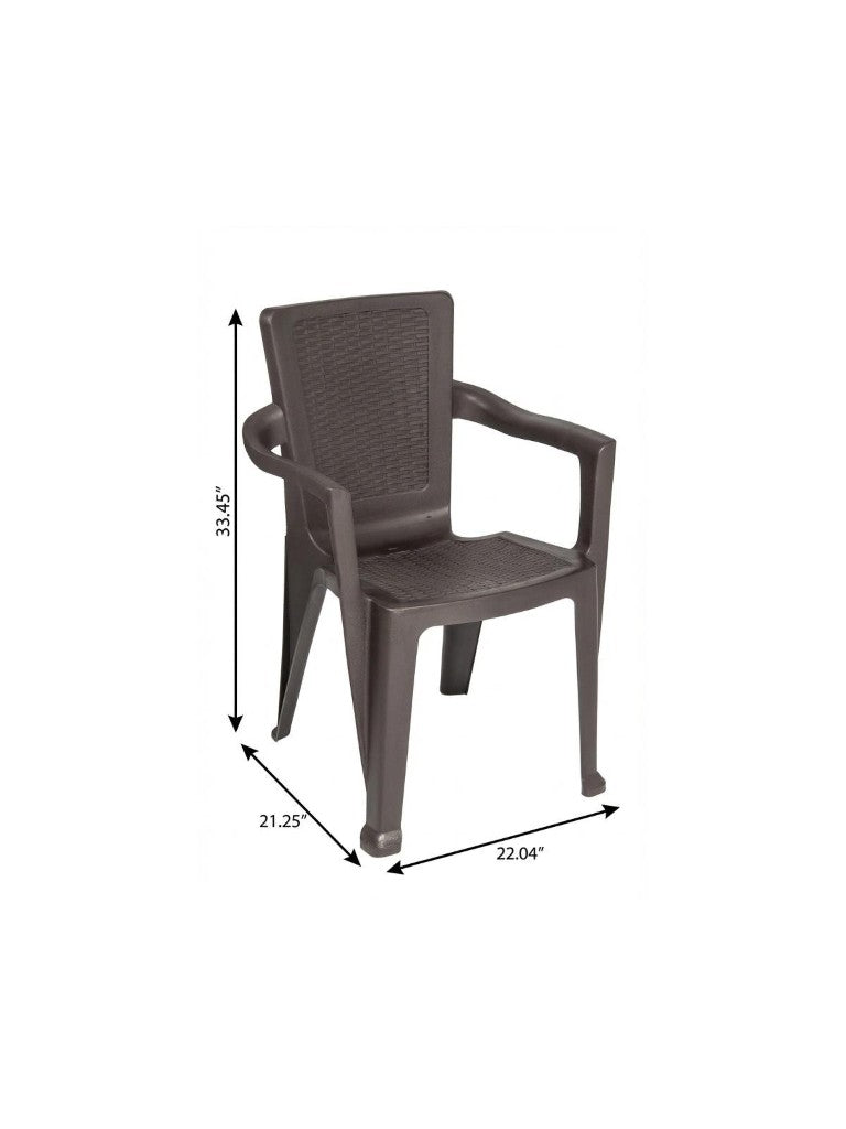 HomeRoots Set of Four Stackable Heavy Duty Plastic Outdoor Arm Chairs for Patio Weather Resistant Durable Espresso 738097