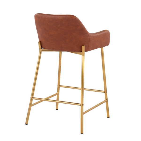 English Elm Contemporary Gold Metal and Cream Upholstered Counter Stools for Kitchen Islands Set B202S00038