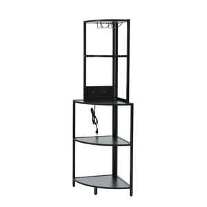 English Elm 5 5 Tier Corner Shelf LED with USB Plug, Black Metal+MDF Tall Narrow Standing Shelf for Corners W420P207358