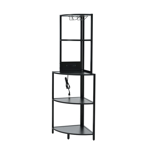 English Elm 5 5 Tier Corner Shelf LED with USB Plug, Black Metal+MDF Tall Narrow Standing Shelf for Corners W420P207358