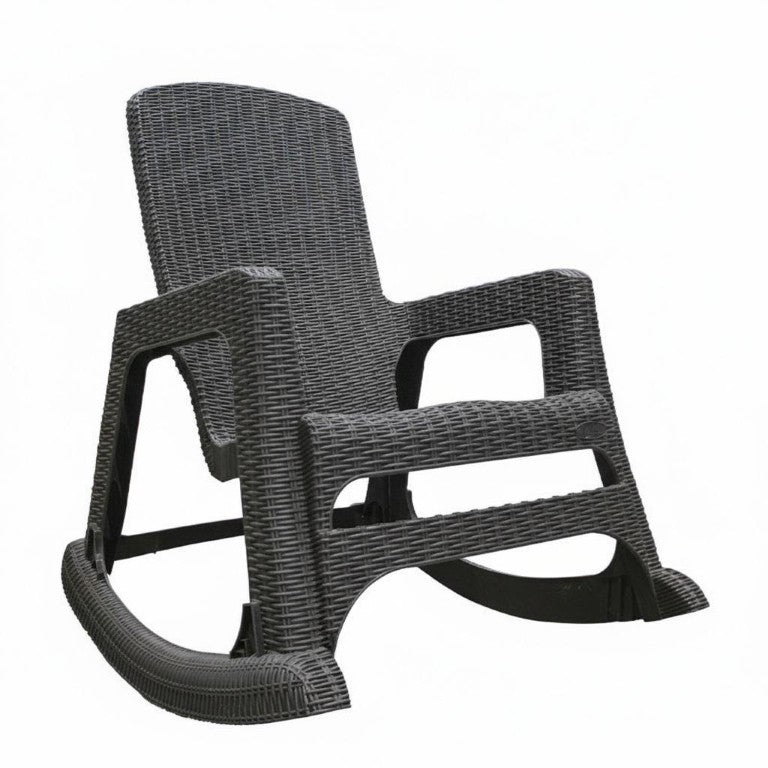30 Inch Faux Rattan Heavy Duty Plastic Outdoor Rocking Chair for Patio and Garden Seating