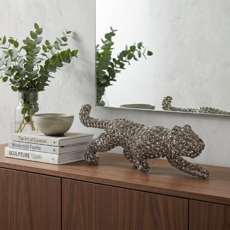 HomeRoots 23 Inch Glam Faux Crystal Panther Statue Decorative Iron Accent for Living Room 738102