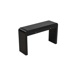 54 Inch Black Finished Wood Console Table with Curved Top and Dual Storage Drawers
