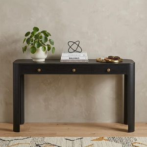 HomeRoots 52 Inch Wood Console Table with Three Drawers for Entryway Hallway or Living Room Storage Black 738124