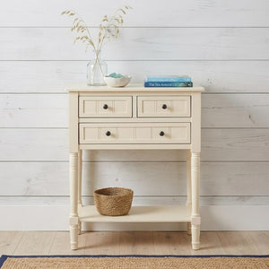 24 Inch Solid Wood Distressed Console Table with Three Drawers and Lower Shelf for Entryway