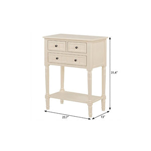 24 Inch Solid Wood Distressed Console Table with Three Drawers and Lower Shelf for Entryway