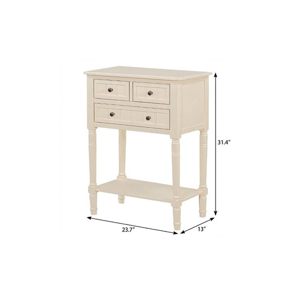 24 Inch Solid Wood Distressed Console Table with Three Drawers and Lower Shelf for Entryway