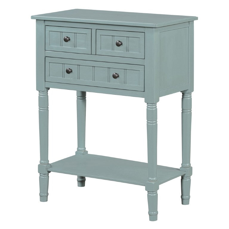 HomeRoots 24 Inch Distressed Solid Wood Entryway Console with Three Drawers and Lower Shelf 738132