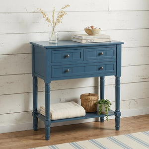 24 Inch Solid Wood Distressed Console Table with Three Drawers and Lower Shelf for Entryway