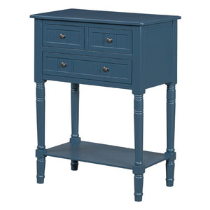 24 Inch Solid Wood Distressed Console Table with Three Drawers and Lower Shelf for Entryway