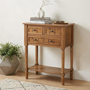 24 Inch Solid Wood Distressed Console Table with Three Drawers and Lower Shelf for Entryway