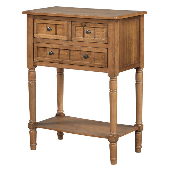 24 Inch Solid Wood Distressed Console Table with Three Drawers and Lower Shelf for Entryway