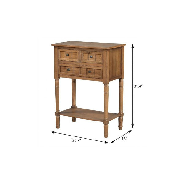 24 Inch Solid Wood Distressed Console Table with Three Drawers and Lower Shelf for Entryway