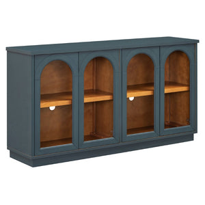 HomeRoots 58 Inch Solid Wood Buffet Sideboard with Four Glass Panel Doors for Dining Room 738144