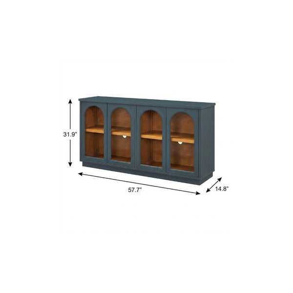 58 Inch Solid Wood Buffet Sideboard with Four Glass Panel Doors for Dining Room