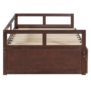 English Elm Wooden Twin to King Daybed with Trundle and Storage Drawers for Guest Rooms Espresso N708P336539P