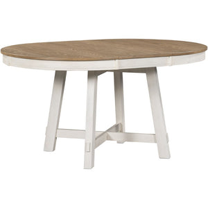 HomeRoots 58 Inch Oval Extendable Dining Table Oak and Antiqued White Removable Leaf Cross Legs 738164