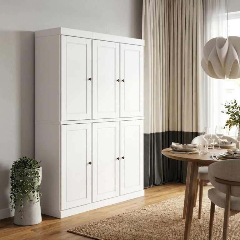 HomeRoots 72 Inch Solid White Wood Freestanding Pantry Cabinet with Eight Spacious Drawers 738183