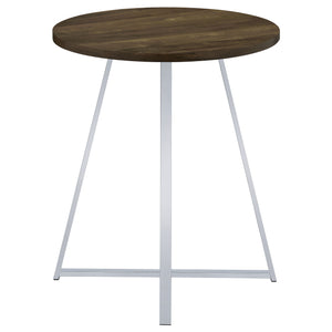 English Elm Burkhart Brown Oak 35" Round Pub Table with Flared Geometric Chrome Base — Rustic Modern Charm B062P344985