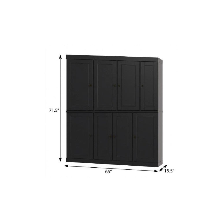 HomeRoots 72 Inch Solid Black Wood Freestanding Pantry Cabinet with Dual Storage Drawers 738186