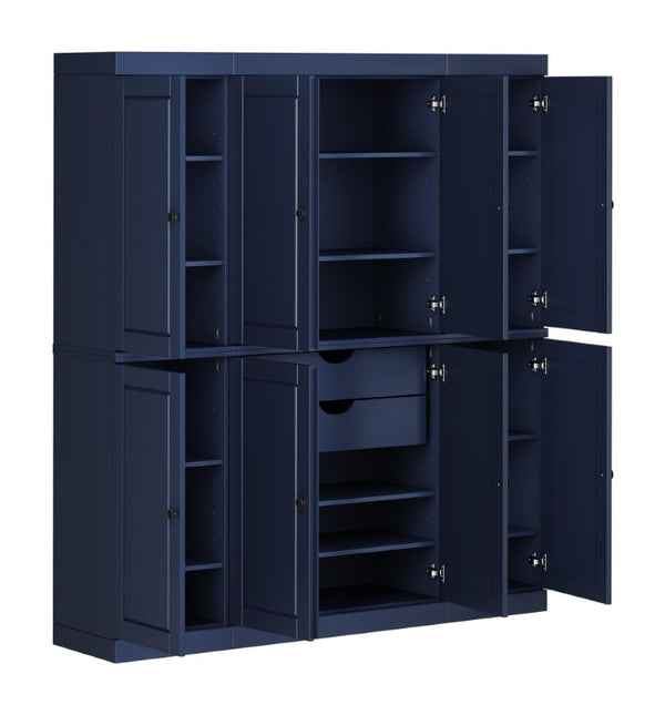72 Inch Solid Wood Freestanding Pantry Cabinet with Eight Two Drawer Storage Bays