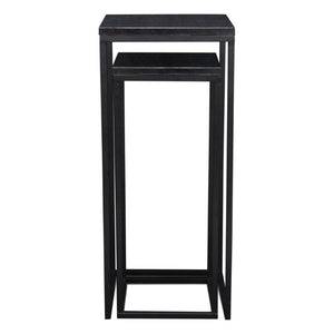 Set of 2 Marble Top Steel Frame Square Nesting Accent Tables for Modern Living Room Decor