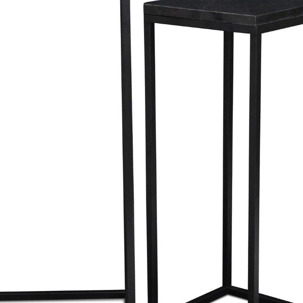 Set of 2 Marble Top Steel Frame Square Nesting Accent Tables for Modern Living Room Decor