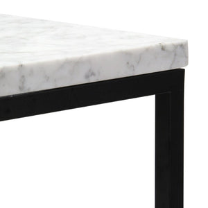 Set of 2 Marble Top Steel Frame Square Nesting Accent Tables for Modern Living Room Decor