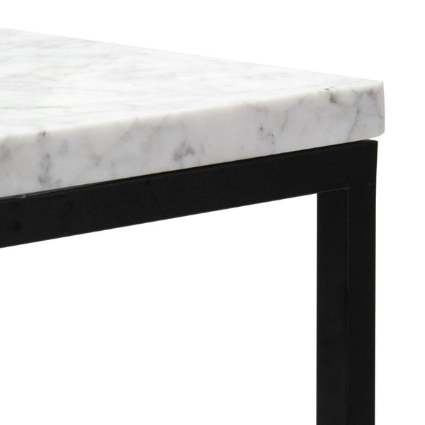 Set of 2 Marble Top Steel Frame Square Nesting Accent Tables for Modern Living Room Decor