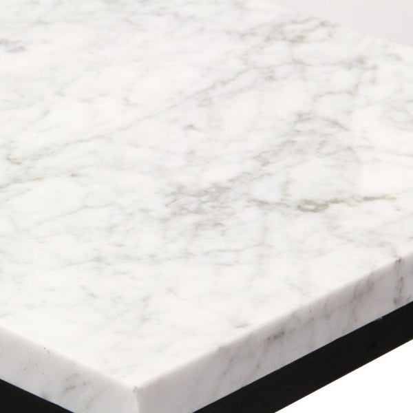 Set of 2 Marble Top Steel Frame Square Nesting Accent Tables for Modern Living Room Decor