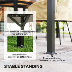 English Elm Canopy Outdoor Gazebo Steel Frame Double Tier Polyester Roof with Mesh Curtain Panels Dark Gray,Khaki+Black T3971P459114