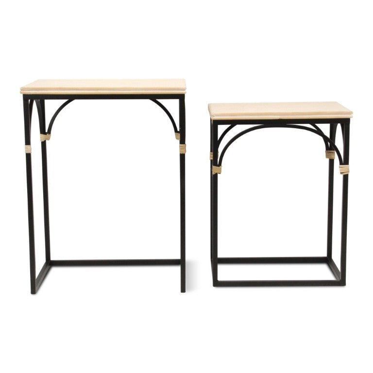 HomeRoots Set of Two Rustic Nesting Tables Solid Wood Steel Base Living Room Accent Duo 738200