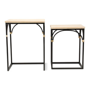 HomeRoots Set of Two Rustic Nesting Tables Solid Wood Steel Base Living Room Accent Duo 738200