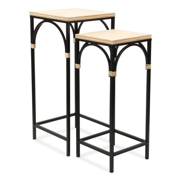 Set of Two Rustic Nesting Tables Solid Wood Steel Frame Industrial Living Room Accent