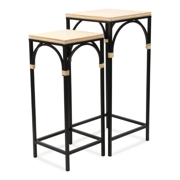 Set of Two Rustic Nesting Tables Solid Wood Steel Frame Industrial Living Room Accent