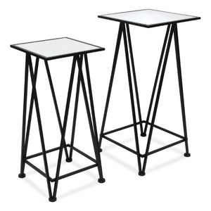Set of Two Mirrored Glass Nesting Tables with Square Steel Frames for Glam Living Rooms