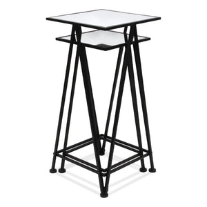 Set of Two Mirrored Glass Nesting Tables with Square Steel Frames for Glam Living Rooms