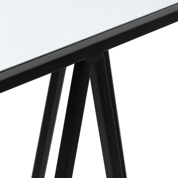 Set of Two Mirrored Glass Nesting Tables with Square Steel Frames for Glam Living Rooms
