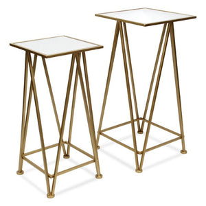Set of Two Mirrored Glass Nesting Tables with Square Steel Frames for Glam Living Rooms