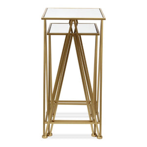 Set of Two Mirrored Glass Nesting Tables with Square Steel Frames for Glam Living Rooms