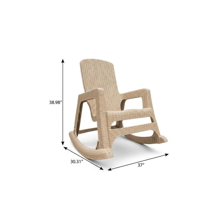 30 Inch Faux Rattan Heavy Duty Plastic Outdoor Rocking Chair for Patio and Garden Seating