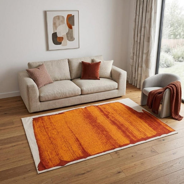 5x7 Abstract Orange Area Rug Washable Pet Friendly Eco Fiber Stain Resistant Indoor