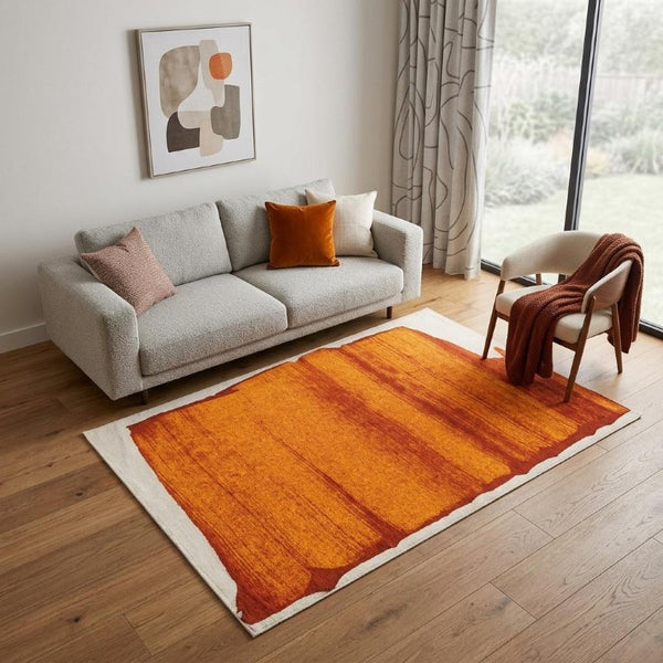 6 X 8 Abstract Orange Area Rug Stain Resistant Eco Friendly Pet Fiber Uv Safe