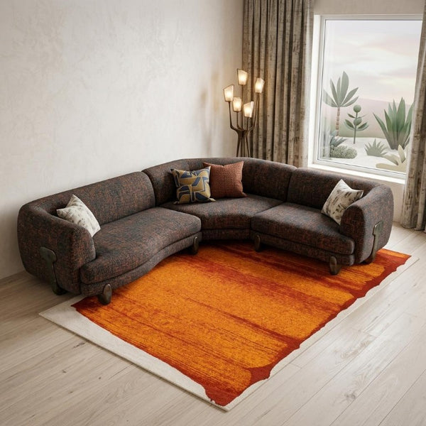7 X 9 Abstract Orange Washable Area Rug Eco Pet Fibers Stain Resistant Indoor