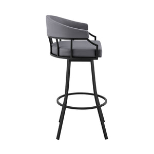 English Elm Wyden 30" Swivel Slate Gray Faux Leather Bar Stool with Matte Black Metal Frame, 360° Comfort B2736P268591