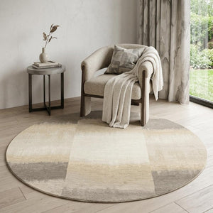 5 Foot Abstract Round Rug in Gray and White Recycled Pet Fiber Stain Resistant Washable